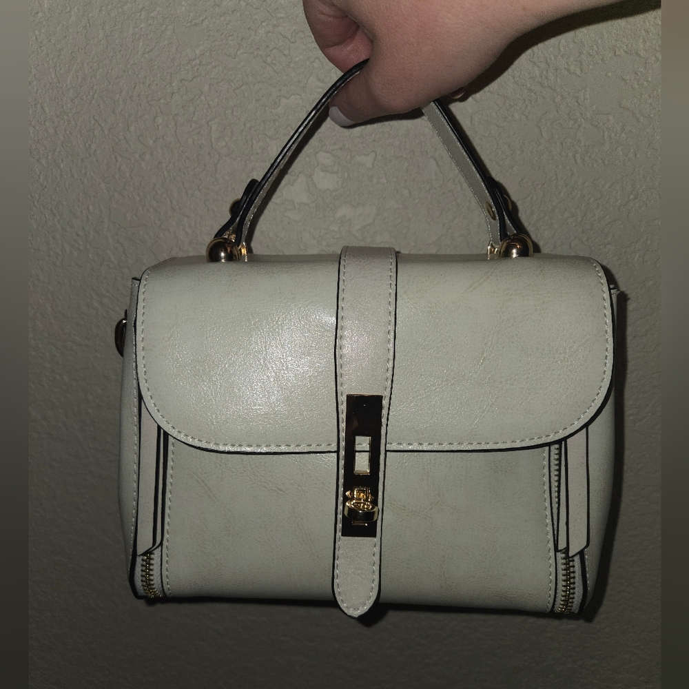 White Top-Handle Crossbody Bag with Gold Hardware - Picture 11 of 11